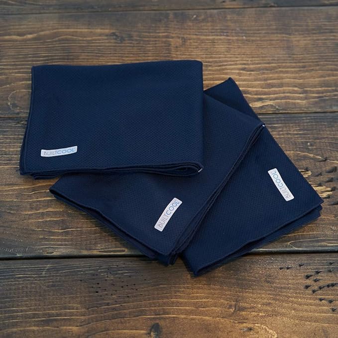 BUILTCOOL Adult Cooling Towel - Men & Women Chilly, Lightweight, Soft, Neck and Face Cooling Towel for Sport, Camping, Hunting, One Size, Navy, 3 Pack
