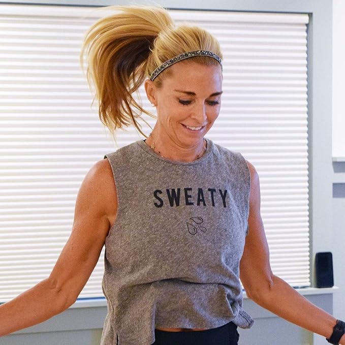 Sweaty Bands Womens Girls Headband - Non-Slip, Velvet-Lined Sparkly Hairband - Bling It Shine On Gunmetal 5/8-Inch