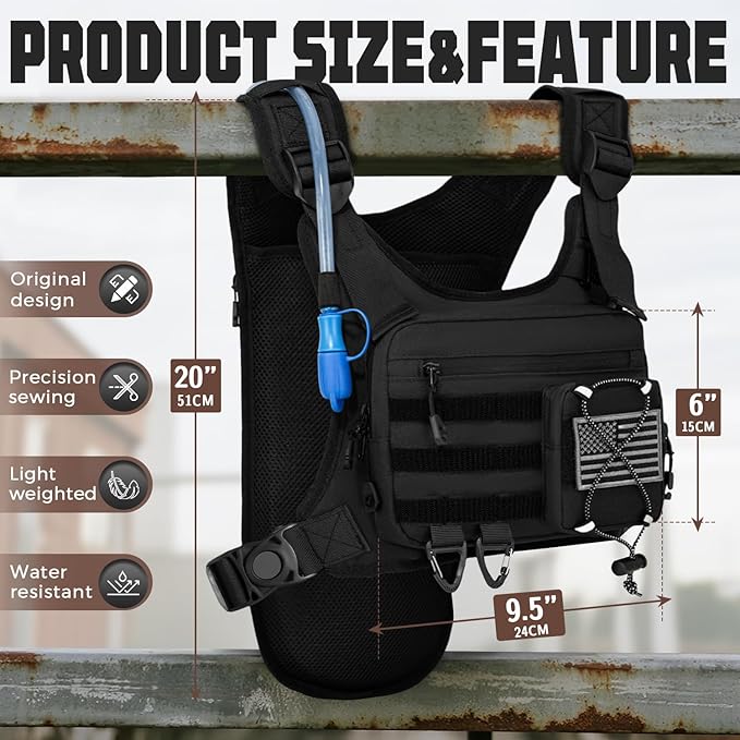 Hydration Vest with 2L Water Bladder for Men and Women,Lightweight Adjustable Hydration Backpack,Reflective Running Hydration Chest Bag for Hiking Climbing Cycling