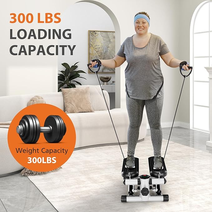 Sweetcrispy Mini Stair Steppers with Resistance Bands for Exercise at Home, Portable Exercise Twist Stepper Machine for Full Body Workout, 265LBS Capacity
