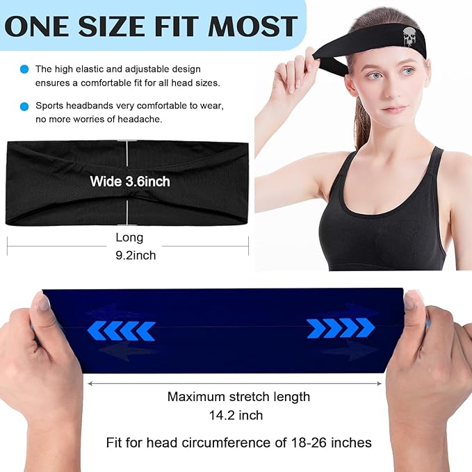 3pcs Sports Sweat Bands Headbands for Men Sweatbands Skull Workout Cooling Headbands for Men Women Running Headband Hairband Elastic Men's Head Sweat Band for Football