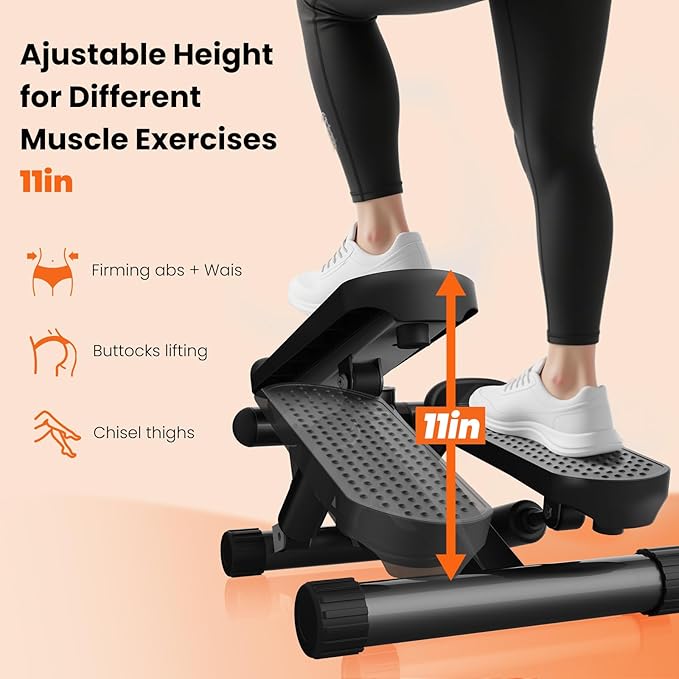 Sweetcrispy Mini Stair Steppers with Resistance Bands for Exercise at Home, Portable Exercise Twist Stepper Machine for Full Body Workout, 265LBS Capacity