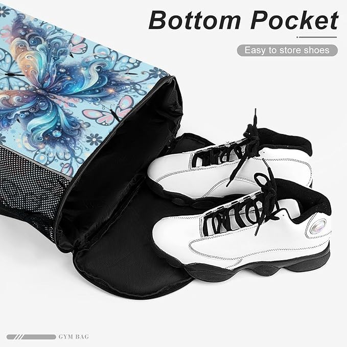 Butterfly Drawstring Backpack - Cute Cinch Sack, String Backpacks with Pocket for Kids Boys Girls Women Men for Gym Outdoor Sports Travel Athletic Drawstring Bag - Lightweight/Foldable