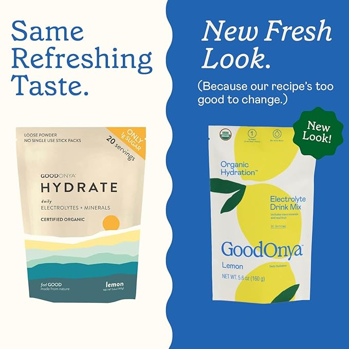 Organic Hydration Electrolyte Drink Mix, Certified Organic Hydration Powder, Non-GMO, Biochecked Glyphosate Free, Low Sugar, Lemonade Flavor, No Artificial Flavors, 20 Servings