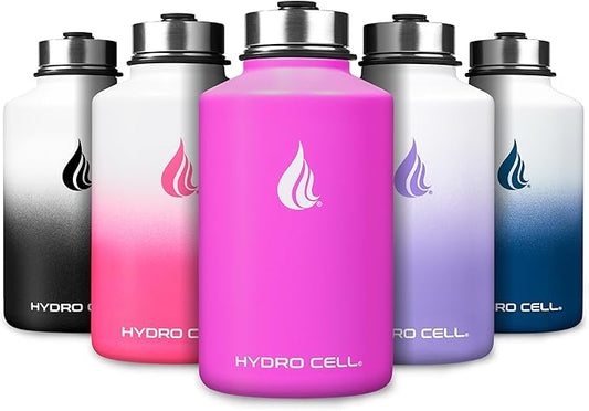 HYDRO CELL Stainless Steel Insulated Water Bottle with Straw - For Cold & Hot Drinks - Metal Vacuum Flask with Screw Cap and Modern Leakproof Sport Thermos for Adults (Fuchsia 64oz)