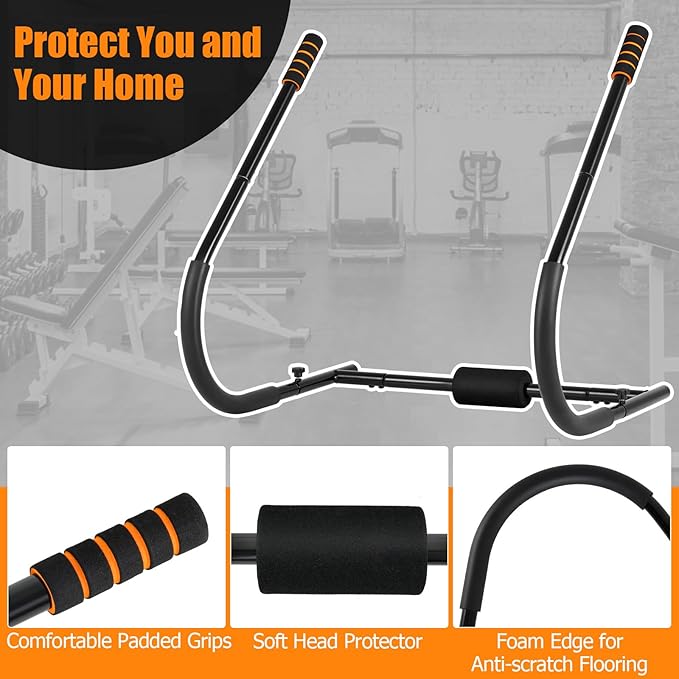 GYMAX Ab Machine, 330lbs Ab Cruncher for Stomach Workout with Head Protector, Padded Grips & Foam Edge, Easy Assembly Fitness Ab Trainer, Sit Up Assistant Push Up Stands, Multifunctional Home Gym Addition