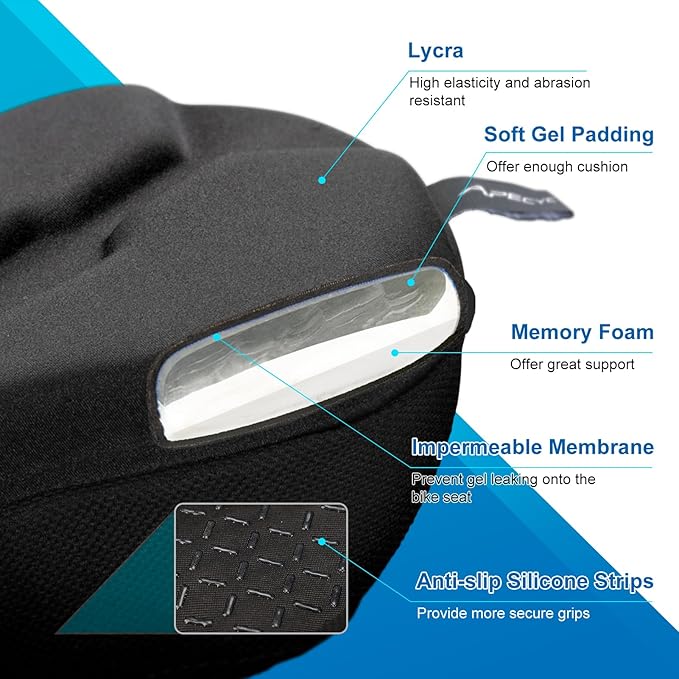 Bike Seat Cushion Gel Padded Saddle Cover for Men Women - Extra Padding Soft Comfort Bicycle Seat Cushion for Peloton, Stationary, Spin, Mountain, Road, Ebike