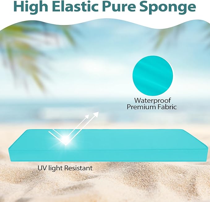 Outdoor Bench Cushions 48 x 16 x 3 Inch with Ties, Thick Waterproof Porch Swing Cushions for Patio Furniture Chair Pad, Seat Sofa Garden Replacement Cushion Sponge Filling