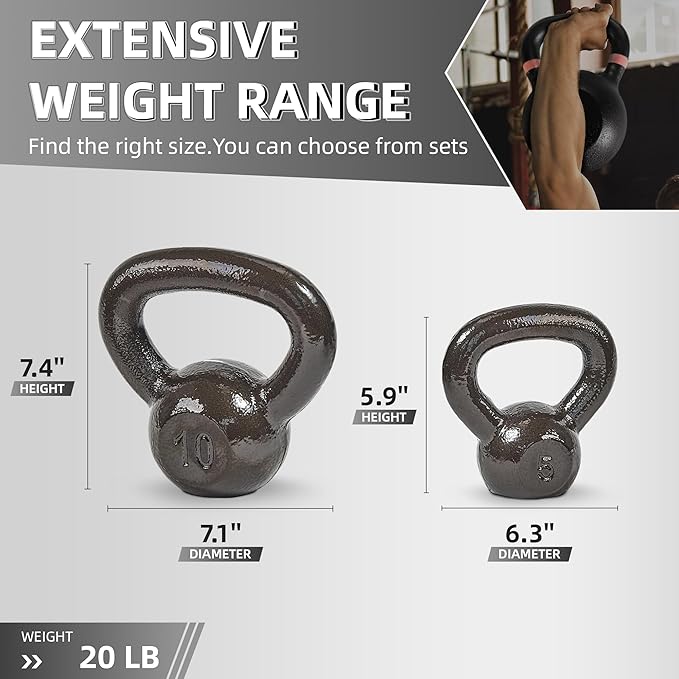 Cast Iron Kettlebell Weights for Home Gym, Heavy Duty Strength Training, Workout Equipment for HIIT, Functional Fitness