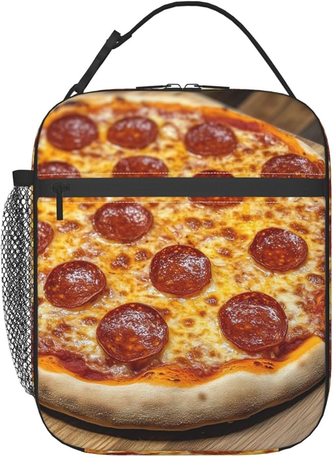 Food Pizza Lunch Box for Women Men, Insulated Lunch Box Reusable Portable Lunch Bag Cooler Tote Waterproof Lunch Container for Office Picnic Work Travel