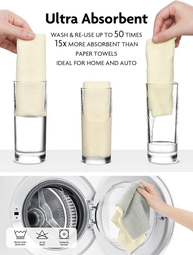 Fantasticlean Microfiber Cleaning Cloth Roll -60 Pack, Tear Away Microfiber Towels, 12" x 12", Reusable, Washable, Scratch Free, Ultra Absorbent Dishcloth for Car, Home Supplies (Beige & Tan)