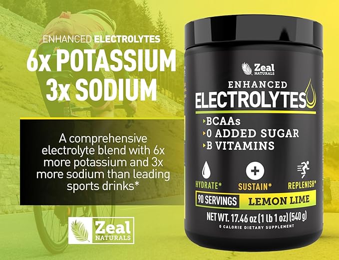 Enhanced Electrolyte Powder (Lemon Lime | 90ct.) w/ 0 Sugar +BCAAs +B-Vitamins Electrolyte Supplement w Potassium Zinc & Magnesium for Hydration - Keto Electrolytes