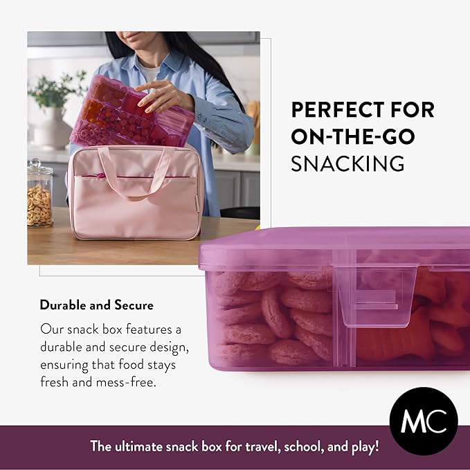 Large Kids Snack Box Containers Set of 2 -100 Labels, BPA-Free, Adjustable Compartments, Dishwasher Safe, Reusable Tray, Food Grade, Meal Prep Container, PARENT TESTED PARENT APPROVED AWARD (Purple)