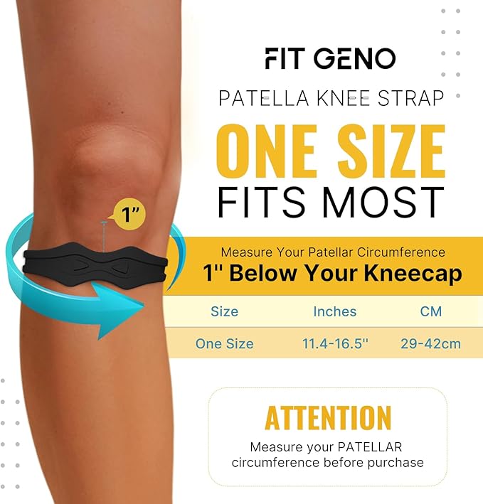 Fitgeno Knee Strap Patella Support: Knee Band for Patellar Tendon Pain Relief - Knee Brace for Tendonitis Jumpers Running Sports Basketball Men Women 2 Packs (Black)
