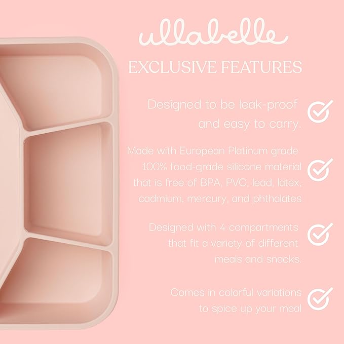 Leak Proof Bento Box Food-Grade Silicone Bento, BPA, Phthalate, Lead, & PVC Free - Bento Lunch Box for Daycare, Kids, & Adults - Leak Resistant Sets With Lids Snack Box Container (Peach 4)