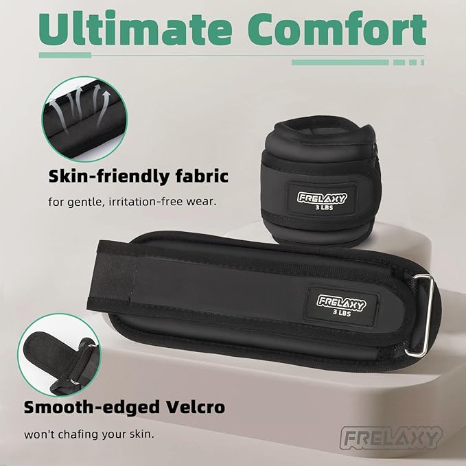 Frelaxy Ankle Wrist Weights for Women Men Kids, Comfy& Adjustable Leg Arm Weights Set for Walking, Gym, Yoga, Pilates, Dance, Cardio & Strength Training 1lb 2lbs 3lbs 1 Pair