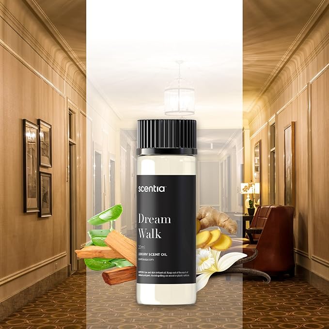 Scentia Hotel Diffuser Oil Inspired by The Hotel Scent - 20 ml 0.67 fl oz - Essential Oil Blend White Tea, Cedarwood & Amber Notes for Aromatherapy Diffusers and Humidifiers - Dream Walk