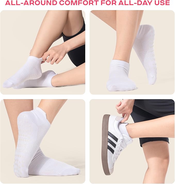 CoolMate Pilates Socks with Grips for Women, Yoga Socks, Crew Non Slip Women for Workout, Barre, Pilates Gifts
