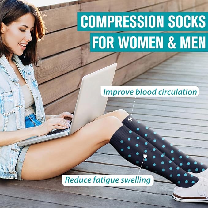 BLUEENJOY Copper Compression Socks for Women & Men (6 pairs) - Best Support for Nurses, Running, Hiking, Recovery