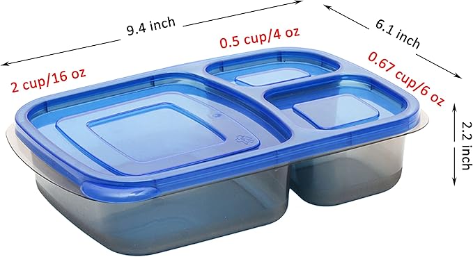 Youngever 7 Sets Bento Lunch Box, Meal Prep Containers, Reusable 3 Compartment Plastic Divided Food Storage Container Boxes