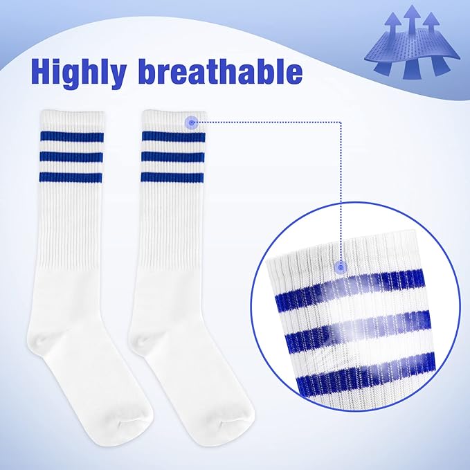 ONUPGO 5 Pieces Sweatbands Striped Socks Set Sports Headband Wristbands High Tube Socks 80s Accessories Costumes