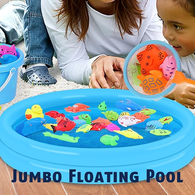 CozyBomB™ Magnetic Fishing Toys Game Set for Kids | Water Table Bathtub Kiddie Pool Party & Pole Rod Net, Plastic Floating Fish Toddler Color Ocean Sea Animals Birthday Age 3 4 5 6 Year
