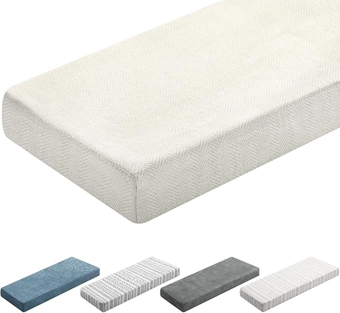 Leinuosen Bench Cushion 42x16x4 Inch for Indoor Furniture Weaving Texture Chenille Kitchen Bay Window Non Slip Seat Cushion Tufted Thicken Pad for Patio Porch, Mudroom Entryway (Beige)