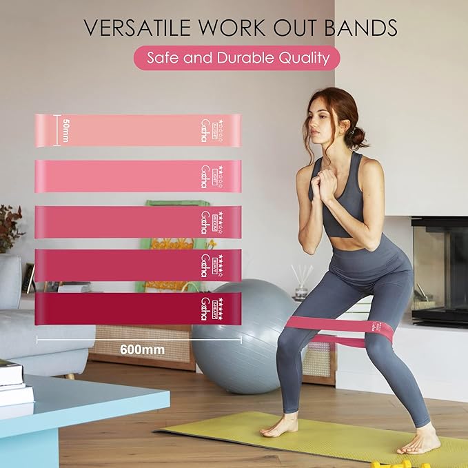 GOCHA | Resistance Bands Set (5 Pack) - Premium Natural Latex Loop Bands for Strength Training, Home Workouts, Physical Therapy, Yoga - Exercise Bands with Carry Bag (X-Light to X-Heavy)