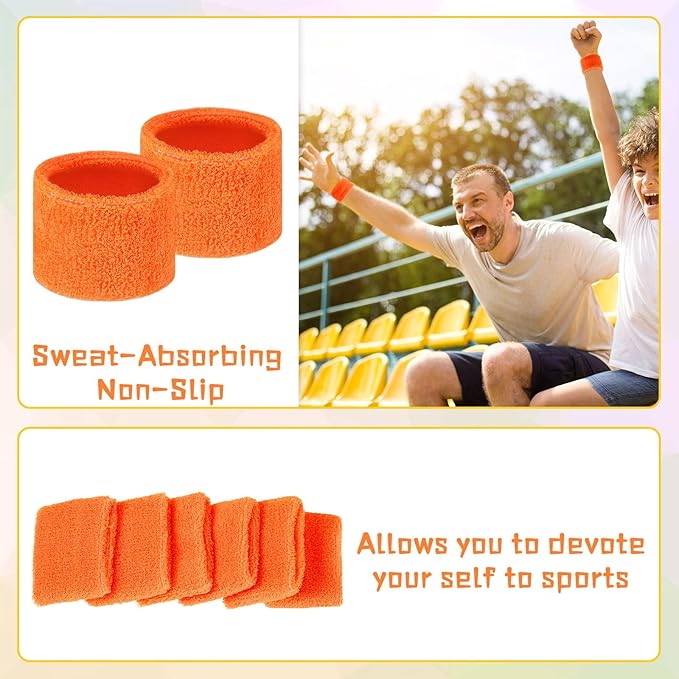 Leyndo 72 Pcs Wrist Sweatbands Bulk for Kids Field Day Cotton Terry Sweat Bands Sports Fan Wristbands Kids for Summer Camp Student Football Team Competition Party