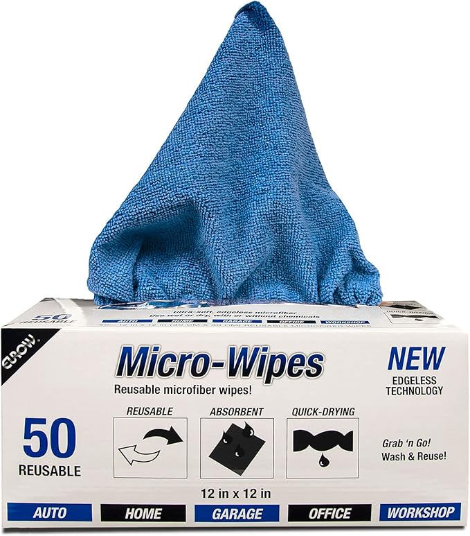 Eurow 200GSM Microfiber Cleaning and Drying Cloths with Dispenser Box, Reusable, Streak-Free, Scratch-Free, Ultra Absorbent, Edgeless for All Surface Types, 12x12in, 50-Pack, Blue