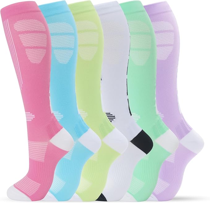 fenglaoda Compression Socks Women Men 6 Pairs, Knee High Best Support Circulation Socks for Running, Travel, Flight, Nurse