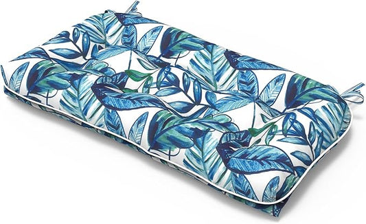 Tufted Bench Cushion for Outdoor Furniture, Patio Swing Cushion 44 x 19 x 5 Inch, Overstuffed Outdoor Chair Cushion for Garden Loveseat Lounge Storage, 1 Pack, Leaves Ink Blue