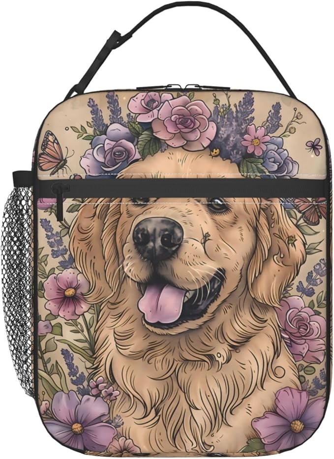 Cute Dog Lunch Box for Kids,Puppy Insulated Bag for Student,Pet Lovers Reusable Thermal Insulation Cooler Tote Bags for School Work Picnic Camping Outdoor Gifts (Golden Retriever)