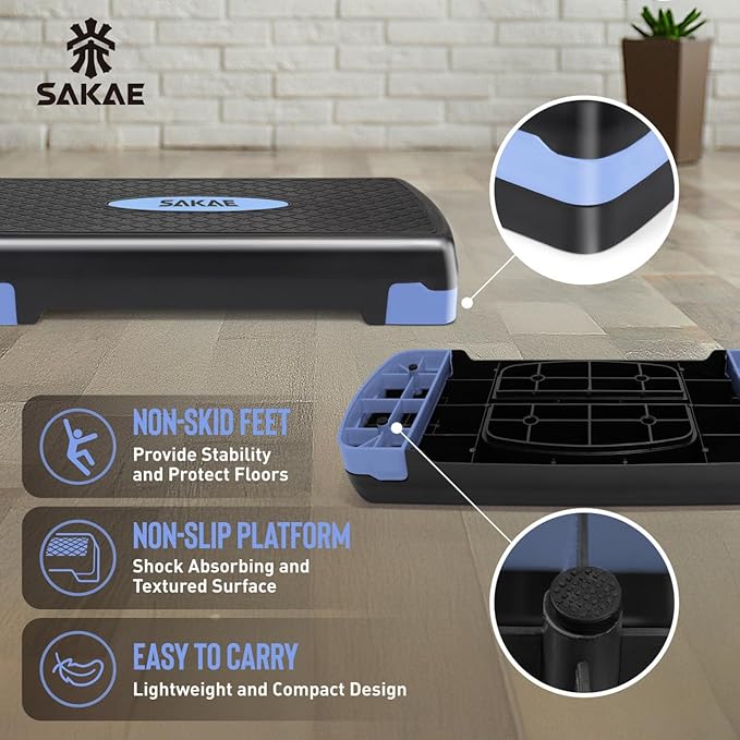 Adjustable Height Aerobic Stepper Set, Multiple Bundle Options with Dumbbells, Kettlebell, Waist Trimmer, Ankle Weights or Weighted Vest, Workout Exercise Step Platform w/Level Risers, 4 Colors