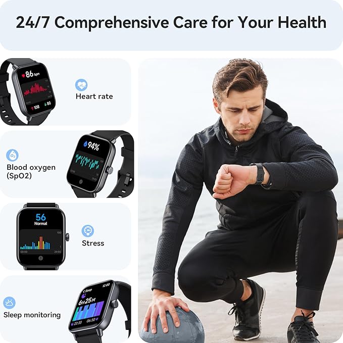 Smart Watch for Men Android & iPhone, Alexa Built-in, 1.8" Touch Screen Fitness Tracker, IP68 Waterproof Heart Rate/Sleep/SpO2 Monitor, Watches with Answer/Make Calls, Pedometer, 100+ Sport Modes