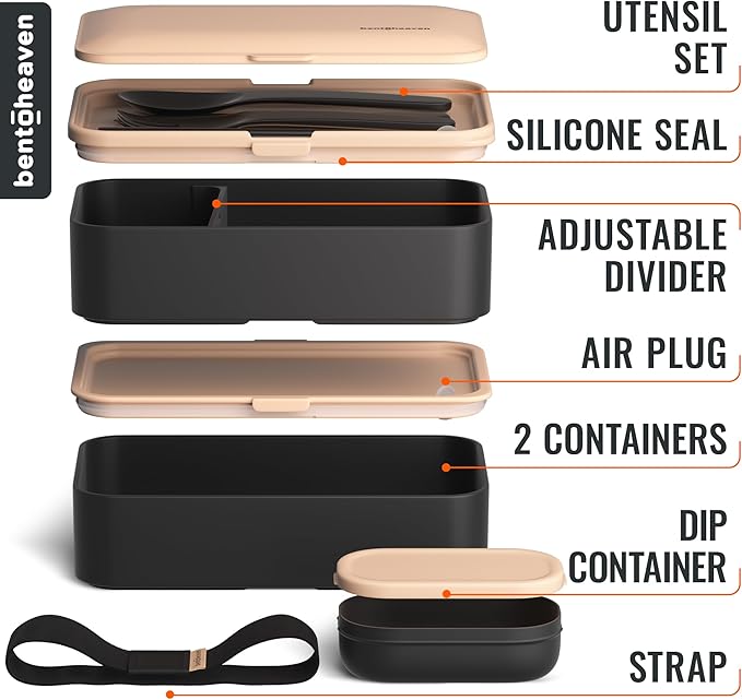 Bentoheaven Premium Bento Box Adult Lunch Box with Compartments for Women & Men, Set of Utensil & Chopsticks & Dip Container, Cute Japanese Kids Bento Lunch Box, Microwavable (Bingo Flamingo)