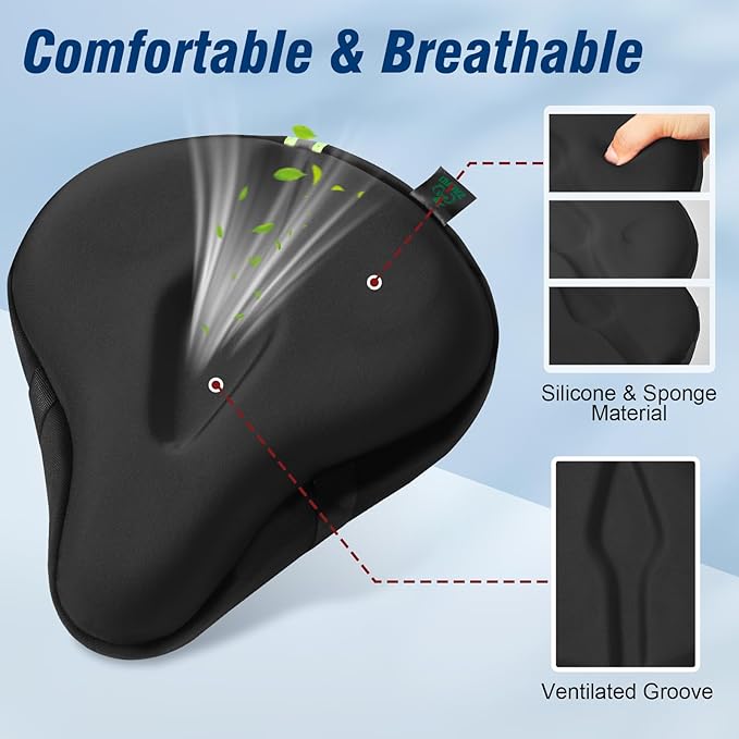 Zacro Bike Seat Cushion - Gel Padded Bike Seat Cover for Men Women Comfort, Extra Soft Exercise Bicycle Seat Compatible with Peloton, Outdoor & Indoor Bike Saddles