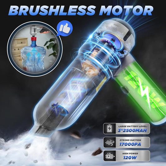 Saker Handheld Car Vacuum Portable Cordless17000PA Mini Vacuums Rechargeable Foldable Vacuum Cleaner with Brushless Motor for Home,Office Pet HL132 Black