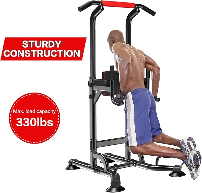 Power Tower Height Adjustable 59”-90” Dip Station Pull Up Bar Multi-Function for Home Gym Fitness Workout Exercise Equipment Strength Training