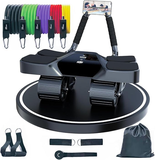 2025 New 4-Wheel Abdominal Roller with Elbow Support : Latest Upgraded High-Performance Exercise Machine With Automatic Rebound, Multi- layered Anti-Slip Design with Calorie Counting LCD Screen