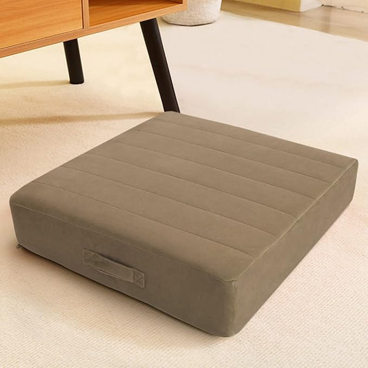 MeMoreCool Square Floor Pillow Seating for Adults Kids, Large Meditation Cushion Floor Pillow with Thick Foam & Soft Tufted Cover, Washable Big Pillow Seat Floor Cushion for Sitting Yoga 22" Coffee