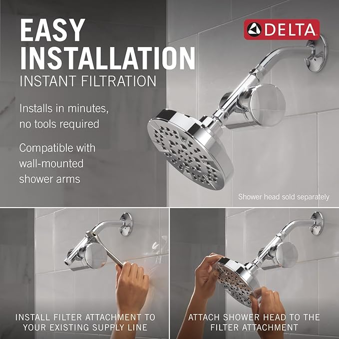 Delta Faucet Clarifi Standard Shower Filter Attachment with Filter, Shower Water Filter, Shower Head Filter, Chrome 7SF100