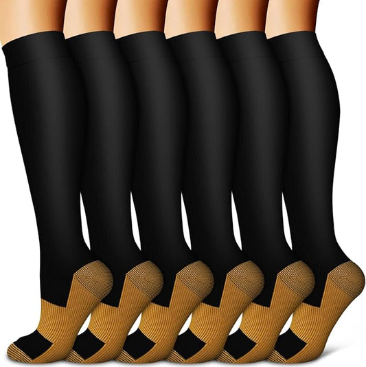 BLUEENJOY Copper Compression Socks for Women & Men (6 pairs) - Best Support for Nurses, Running, Hiking, Recovery