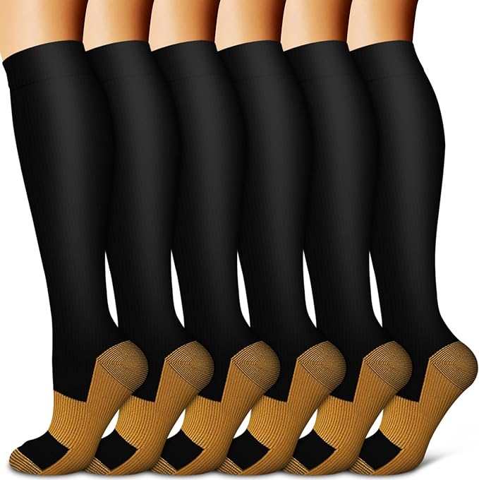 BLUEENJOY Copper Compression Socks for Women & Men (6 pairs) - Best Support for Nurses, Running, Hiking, Recovery