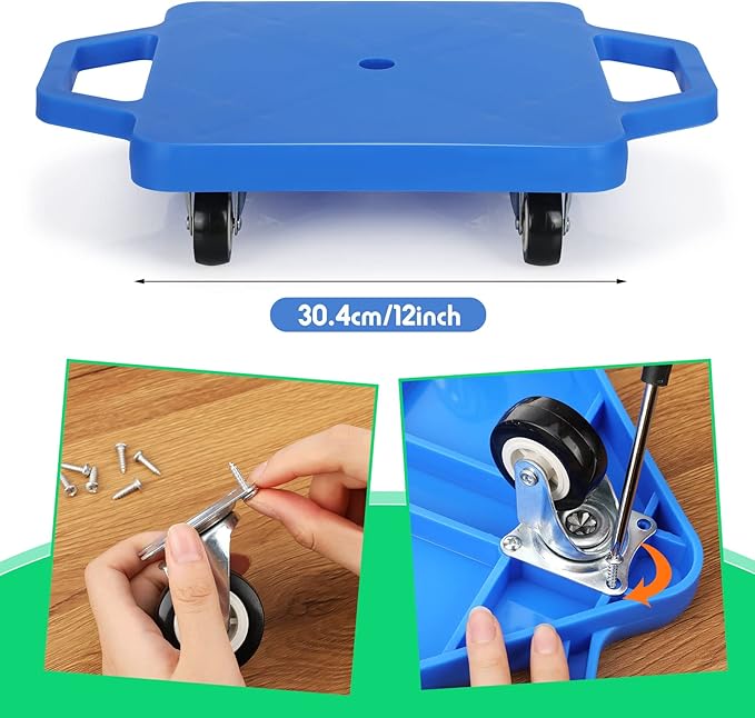 Jerify 4 Pieces Sports Scooter Board with Handles Plastic Casters Floor Sitting Scooter Boards for Kids Children Gym Indoor Outdoor Activities Play Equipment, 11.22 x 11.22 inch