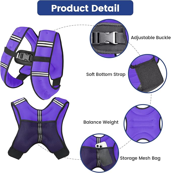 Zikopomi Weighted Vest Woman Man, 6lb/8lb/12lb/16lb/20lb/25lb/30lb Weight Vest with Reflective Stripes for Workout, Strength Training, Running, Fitness, Muscle Building, Weight Loss, Rucking Vest