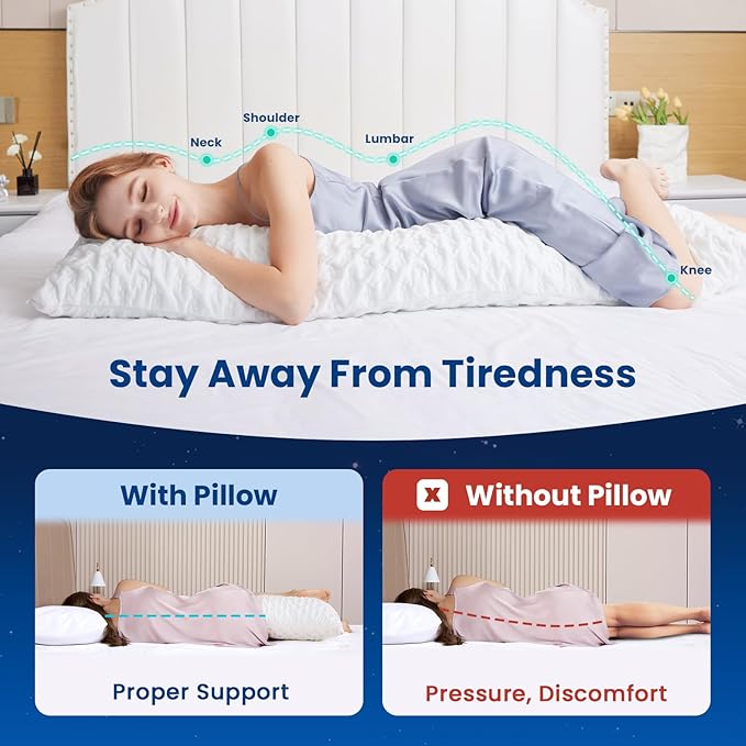 Body Pillow for Side Sleeper with Neck and Shoulder Pain,Adjustable Shredded Memory Foam Pillows, Cooling Pillow for hot Sleepers with Washable Cover, Bed Pillows for Adults, Original White