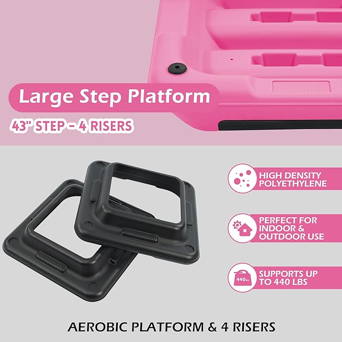 Fitvids Step Aerobic Platform, Exercise Step with 5 levels Adjustable Height, 4 Stackable Risers, Fitness Training Workout Stepper for Home Gym, Cardio Strength, Multiple Options