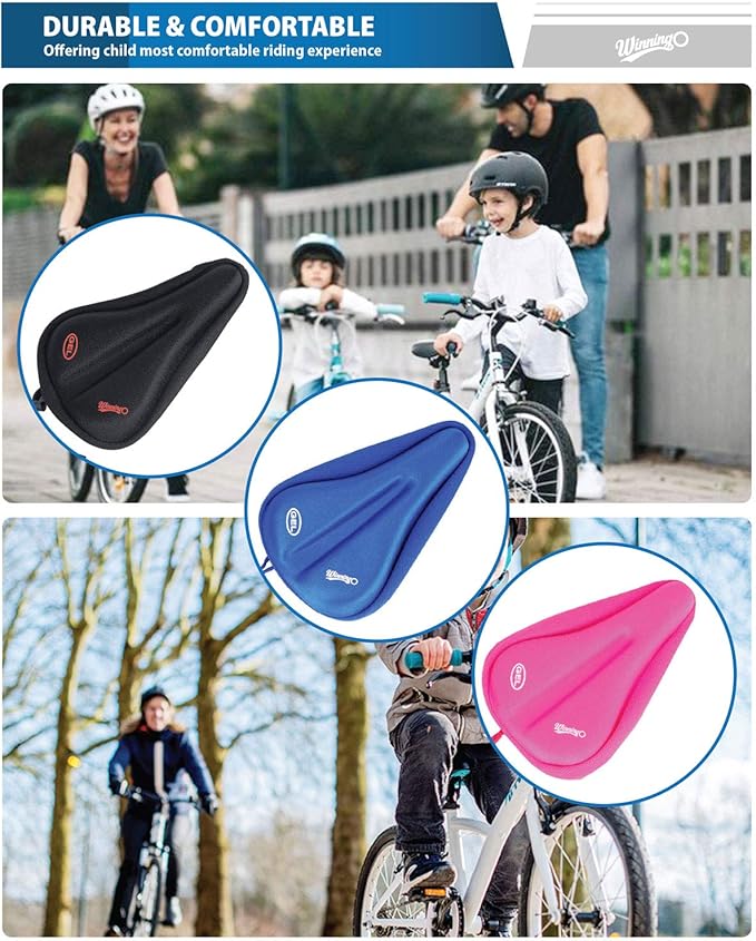 Gel Kids Bike Seat Cushion Cover, Anti-Slip Child Bike Seat Cover Comfortable Adjustable Small Bicycle Saddle Pad, 9'' X 6''