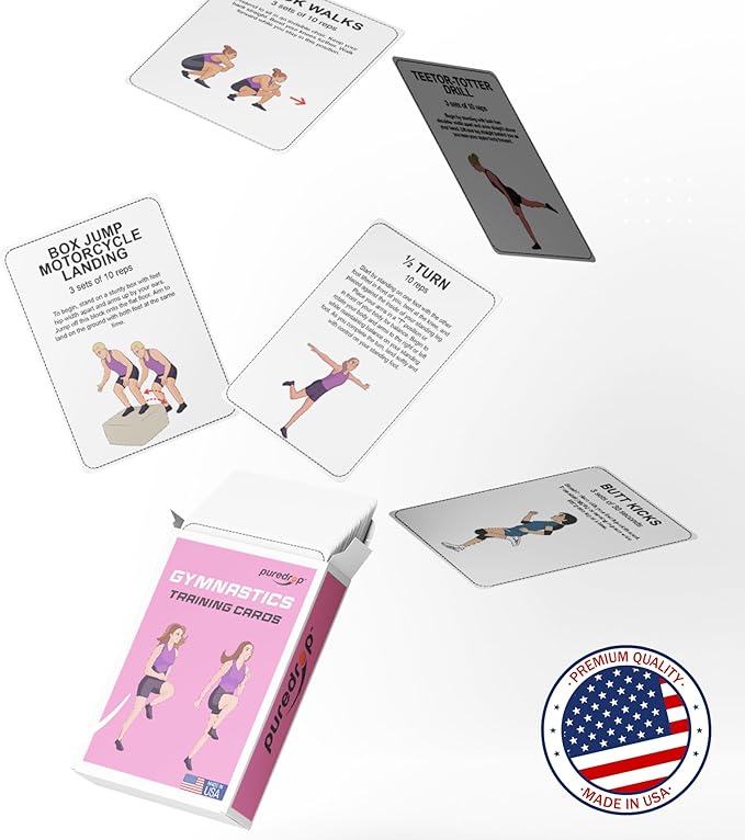 Gymnastics Training Equipment Aid Cards: Great Training Drills for Solo Practice. Exercises and Workouts for at Home. Fun Activity for Kids, Youth Junior and Beginners Gymnasts Dance